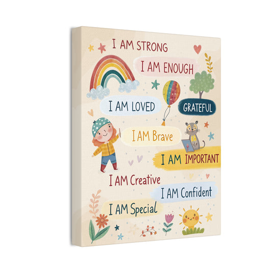 Kids Affirmation Canvas — 'I Am' Positive Wall Art