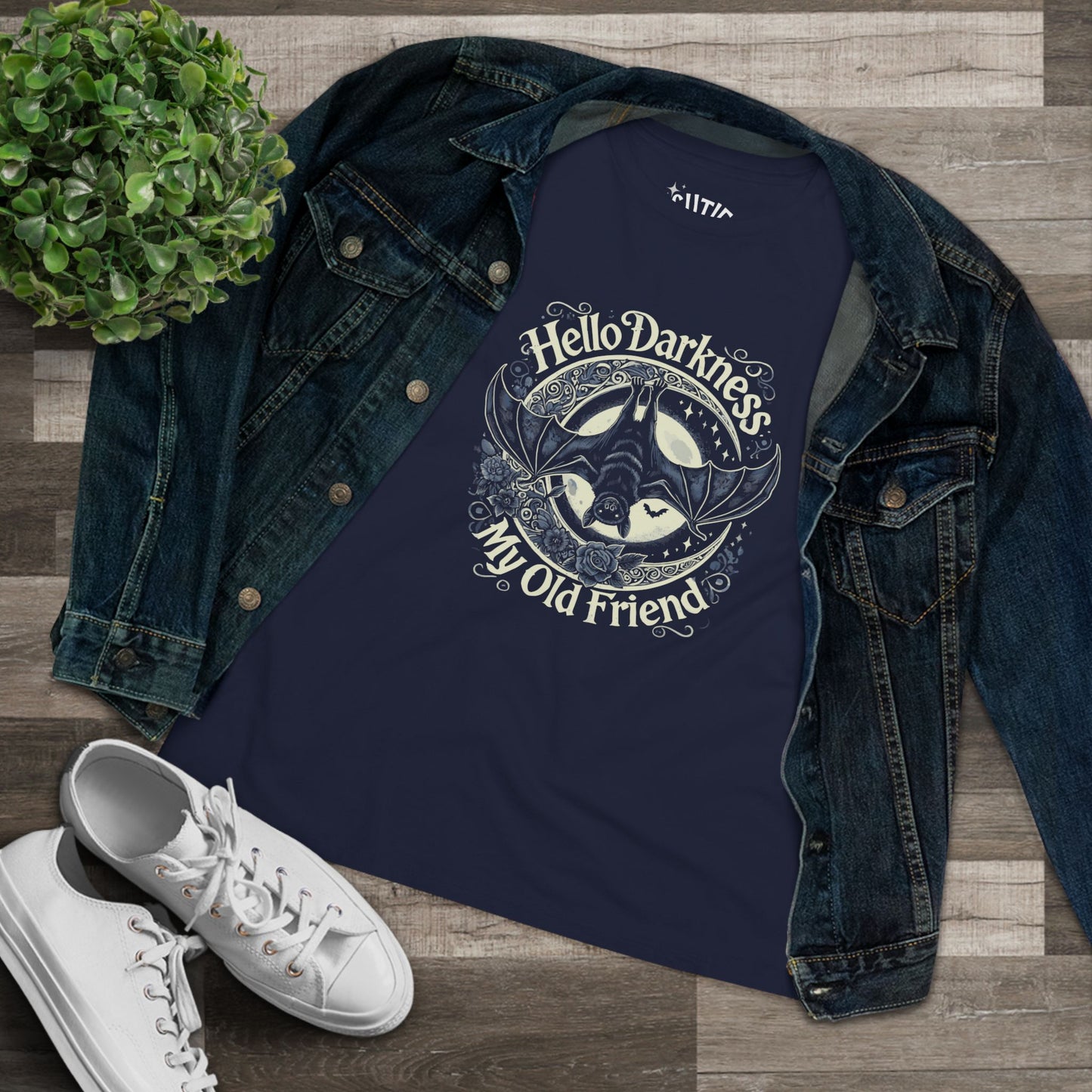 Bat Hello Darkness Dark Humor Women's Cotton Tee, Funny Graphic Top, My Old Friend Shirt, Gift for Music Lovers, Casual Wear for Any Occasion