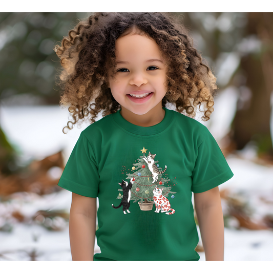 Cat Christmas Tree Tee for Toddlers, Christmas Shirt, Holiday Outfit, Cat Lover Gift, Cute Kids Tee