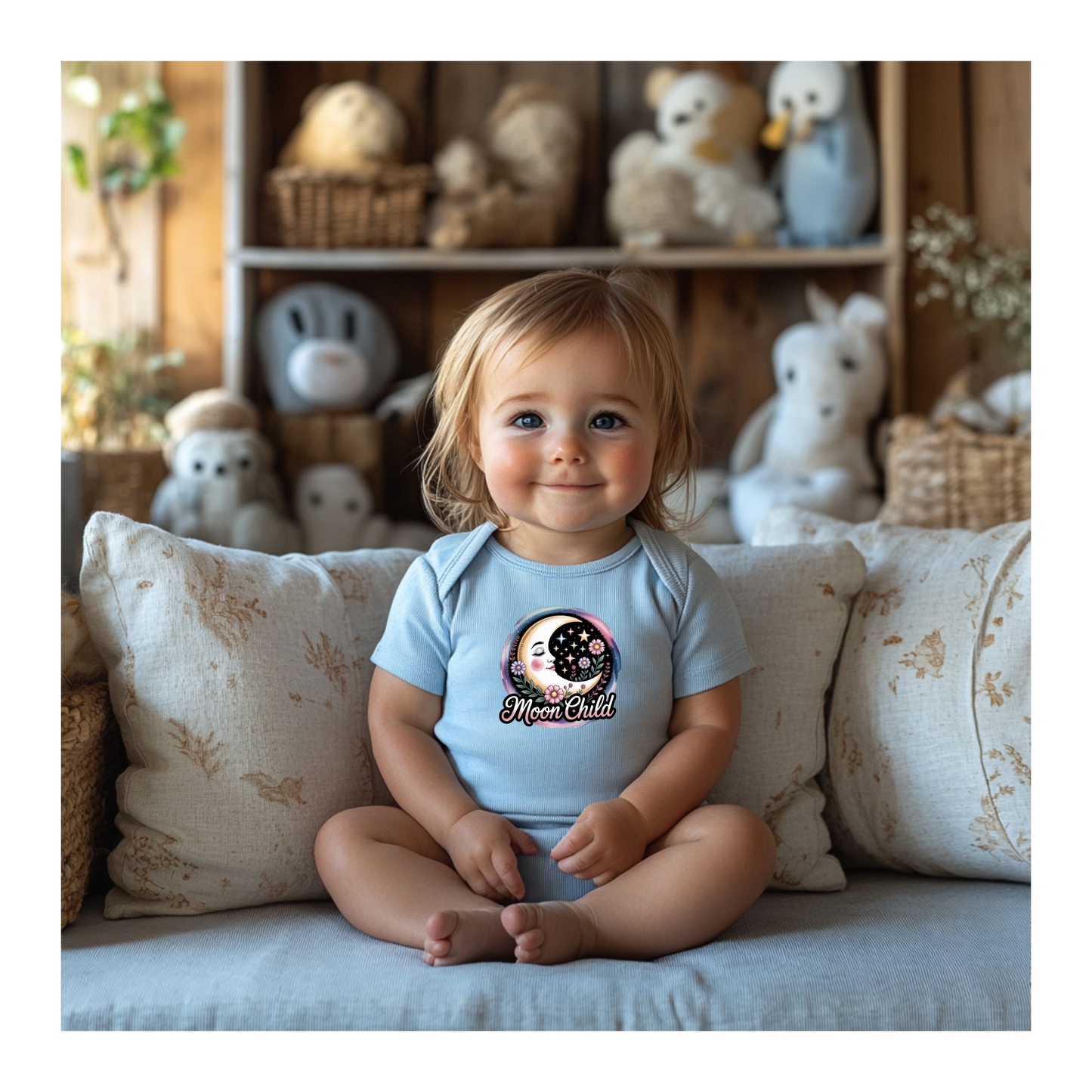 Moon Child  Boho Infant Bodysuit, Cute Baby Outfit, Baby Shower Gift, Newborn Clothes, Celestial Baby Wear, Astrology Baby Gift