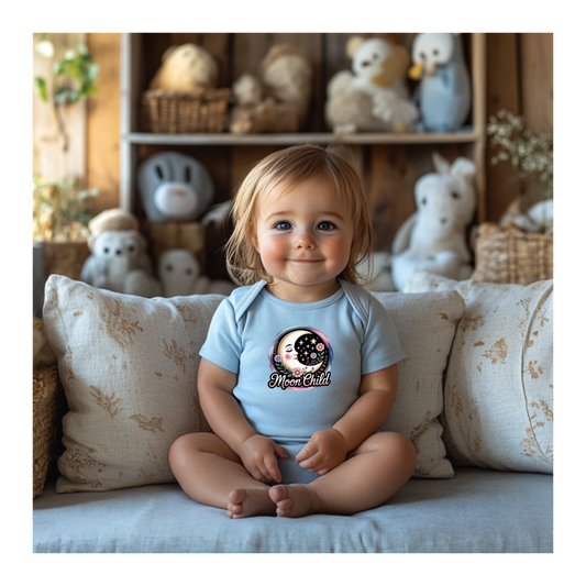 Moon Child  Boho Infant Bodysuit, Cute Baby Outfit, Baby Shower Gift, Newborn Clothes, Celestial Baby Wear, Astrology Baby Gift