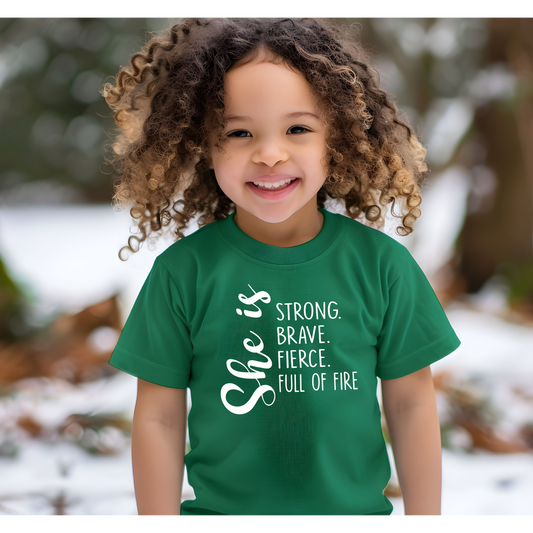 Empowering Toddler Tee - "She is Strong, Brave, Fierce, Full of Fire" - Perfect Gift for Little Warriors, Playdates, Birthdays, [...]