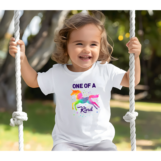 Unicorn Toddler Tee, One of a Kind, Cute Kids Shirt, Birthday Gift, Playwear, Rainbow Apparel