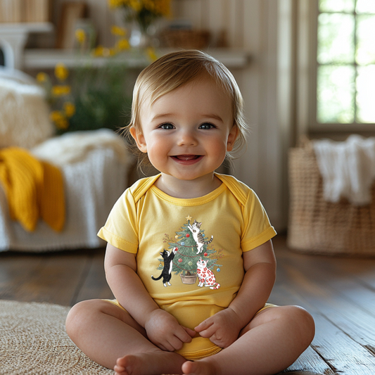 Cat Holiday Bodysuit, Cute Infant Outfit, Christmas Gift, Baby Shower Present, Unique Holiday Apparel