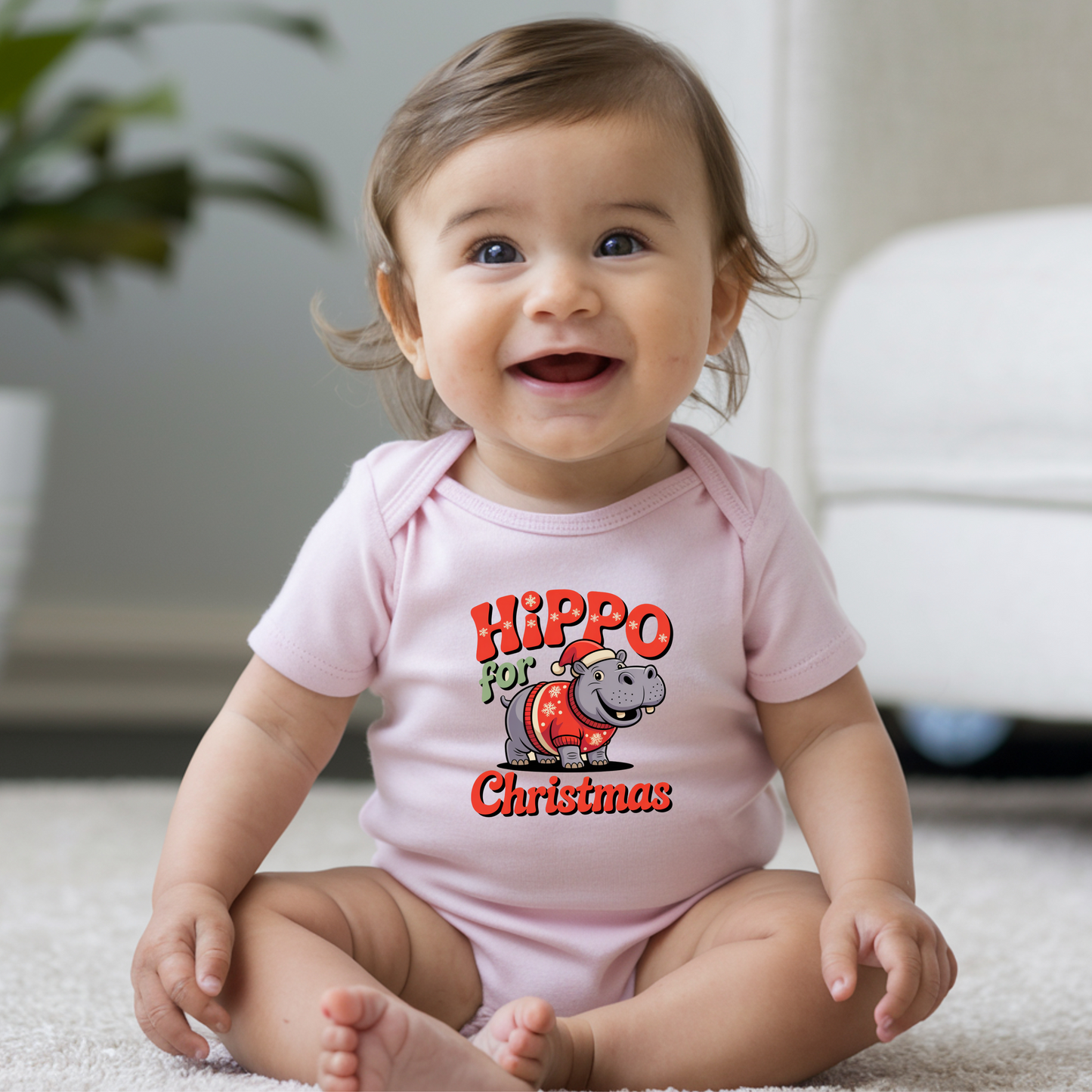 Hippo for Christmas Infant Bodysuit, Holiday Baby Outfit, Xmas Gift for Newborns, Cute Kids Apparel, Baby Shower Present