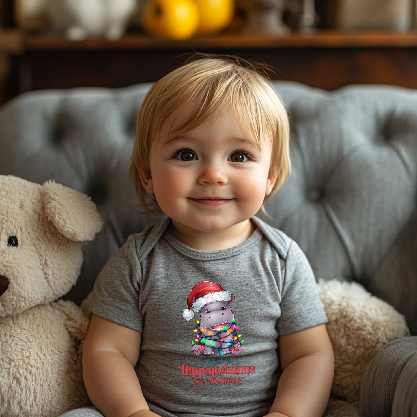Hippo Christmas Infant Bodysuit, Holiday Baby Outfit, I Want a Hippopotamus for Christmas, Baby Shower Gift, Santa Outfit