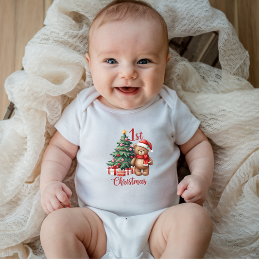 First Christmas Baby Bodysuit, Cute Infant Outfit, Holiday Gift, Baby Shower Gift, Santa Bear Design