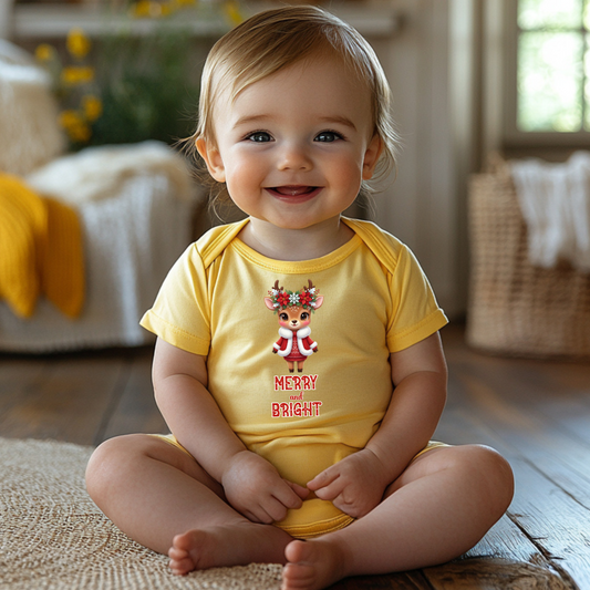 Merry and Bright Baby Reindeer Bodysuit, Merry and Bright Infant Outfit, Christmas Baby Clothes, Newborn Gift, Festive Family Photo