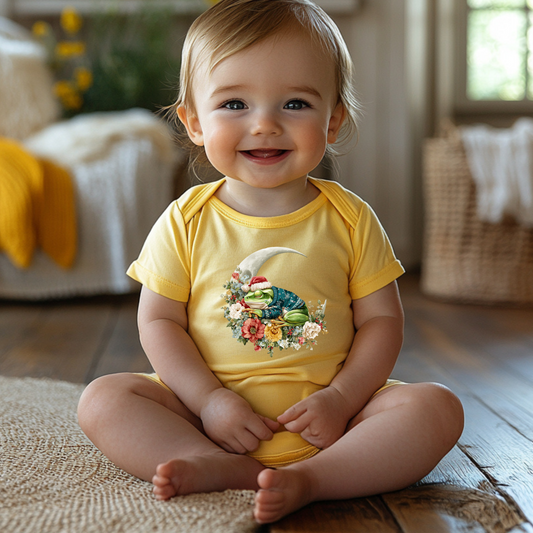 Sleeping Christmas Frog Vintage Floral Baby Bodysuit, Adorable Infant Clothes, Newborn Gift, Cute Baby Outfit, Nature-Themed Baby Wear