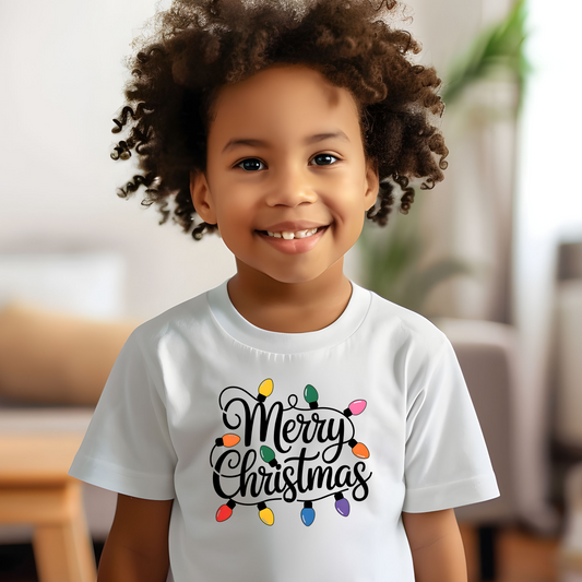 Merry Christmas Lights Toddler T-Shirt | Holiday Tee for Kids, Christmas Gift, Cute Children's Apparel, Infant Outfit, Festive Shirt