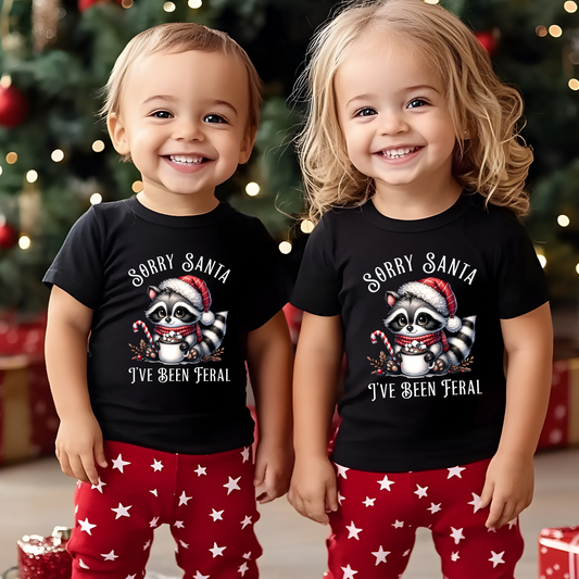 Sorry Santa, I've Been Feral Raccoon Toddler T-Shirt, Cute Christmas Tee, Holiday Gift for Kids, Funny Toddler Shirt, Xmas Outfit, Feral Raccoon Tee