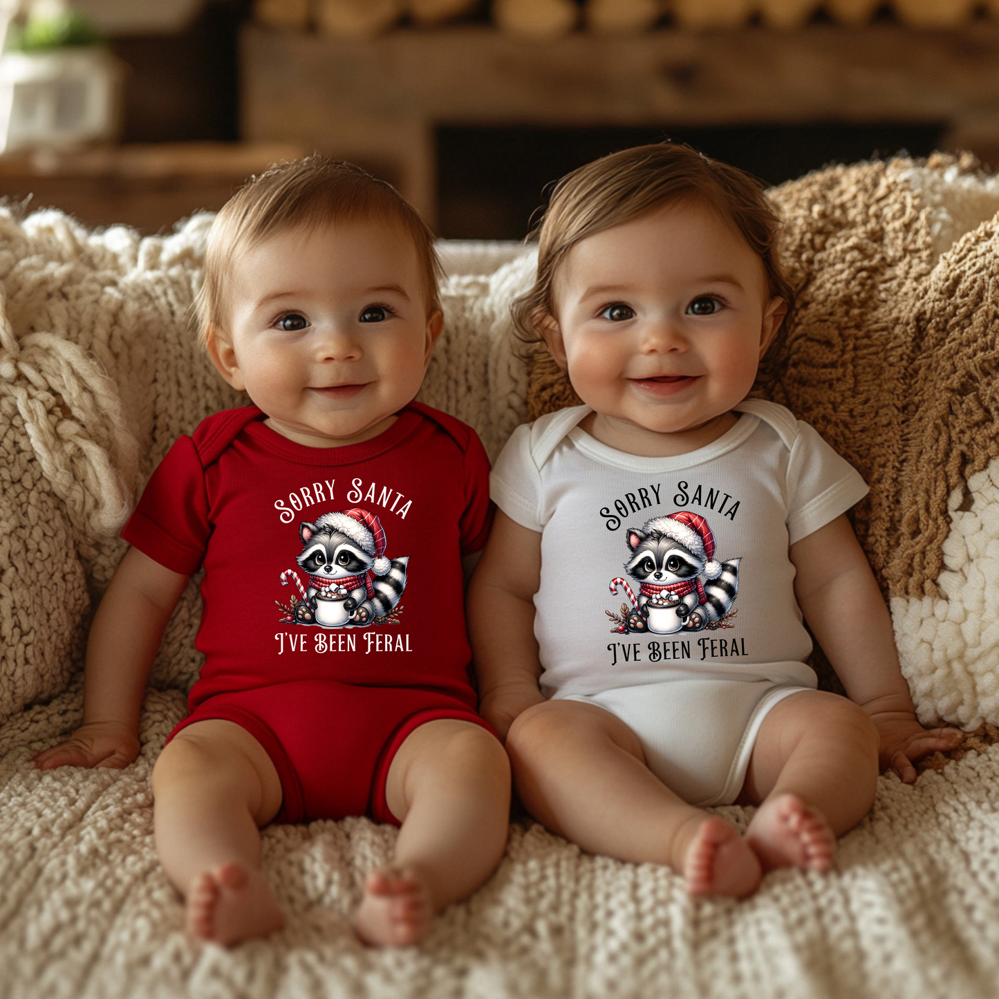 Sorry Santa, I've Been Feral Baby Raccoon Funny Bodysuit, Christmas Outfit for Infants, Holiday Gift, Baby Shower Present, Cute Raccoon Design, Sorry Santa