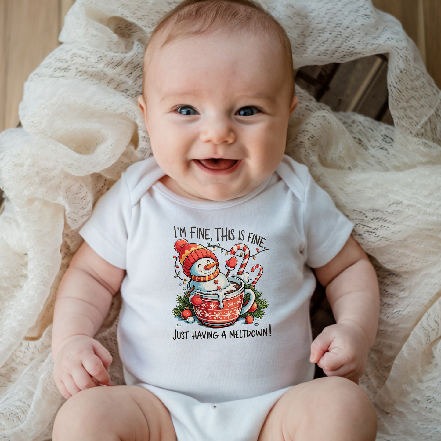 Holiday Meltdown Adorable Infant Christmas Snowman Onesie, Cute Holiday Baby Outfit