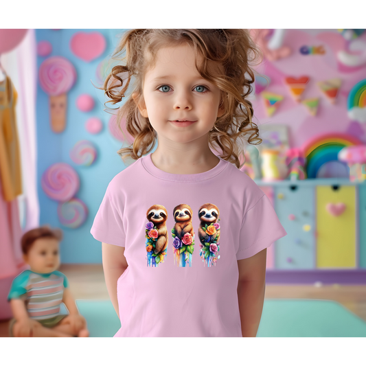 Baby Sloth Toddler Tee - Watercolor Sloth and Flowers for Little Animal Lovers