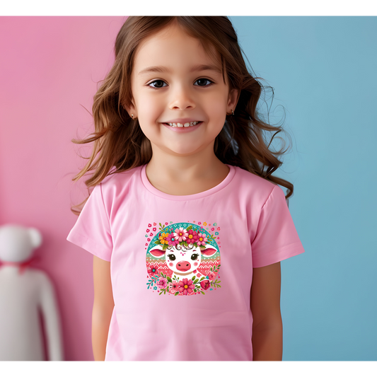 Floral Baby Cow Toddler Tee, Cute Kids Shirt, Spring Outfit, Baby Gift, Toddler Summer Shirt, Fun Animal Tee, Adorable Children's Apparel