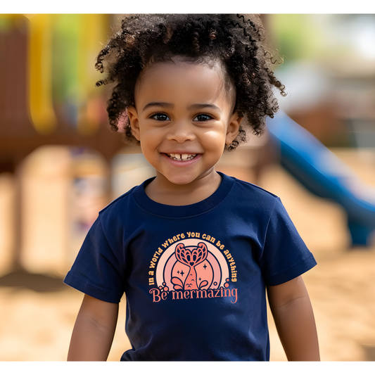 Mermaid Toddler Graphic Tee - 'Be Mermazing' Inspirational Short Sleeve Shirt, Kids Gift, Summer Wear, Positive Vibes Tee, Birthday Present