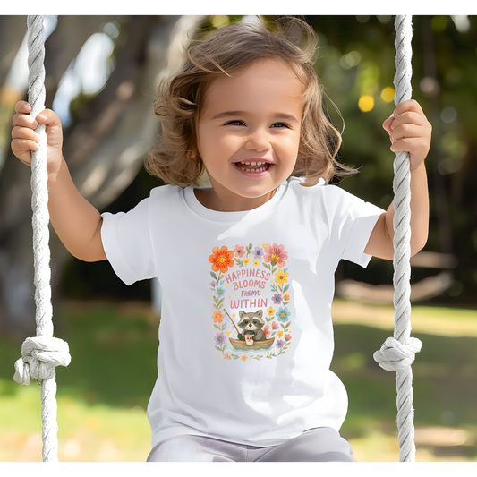 Floral Raccoon Toddler Tee -  'Happiness Blooms from Within' Design