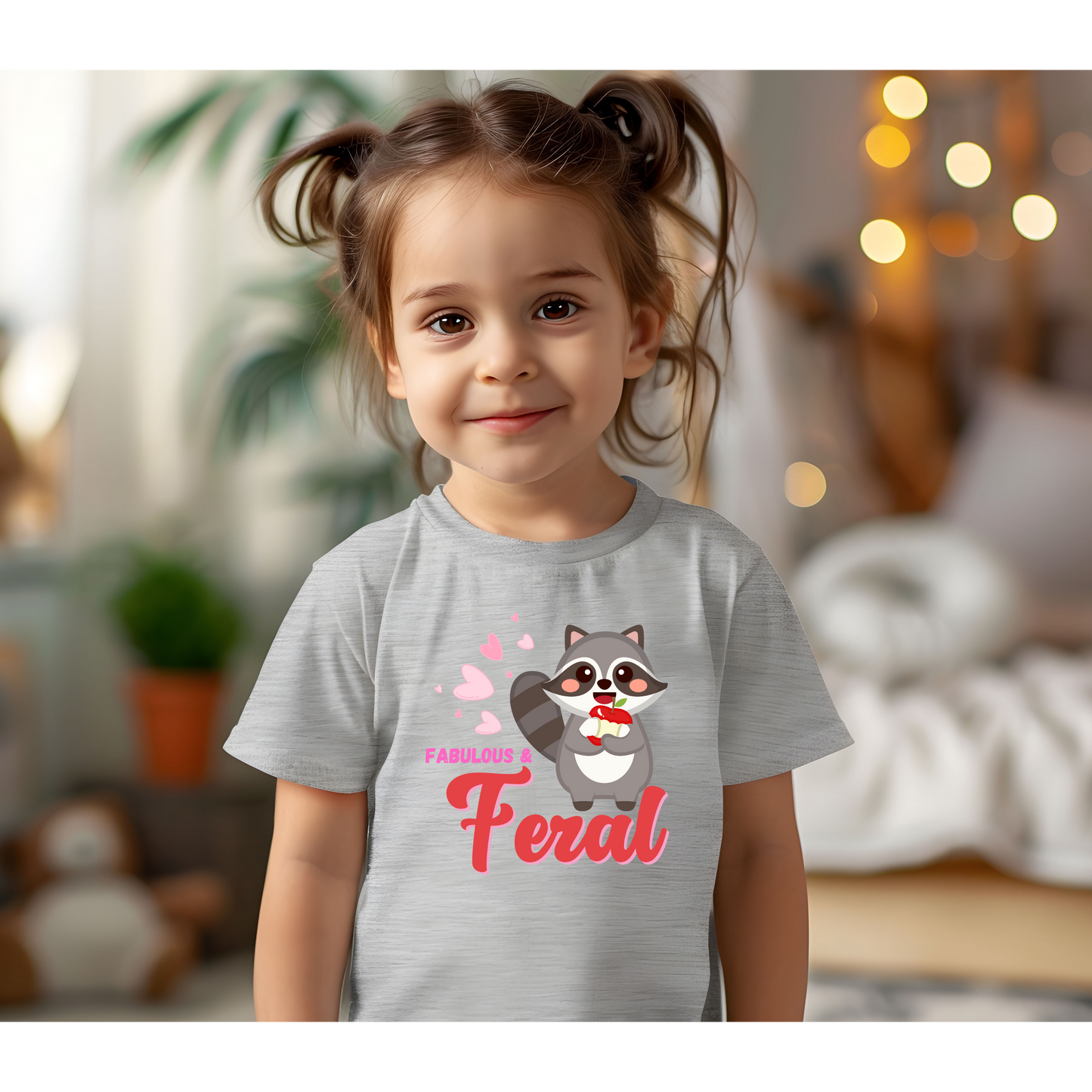 "Fabulous and Feral" Cute Baby Racoon and Hearts Toddler T-shirt