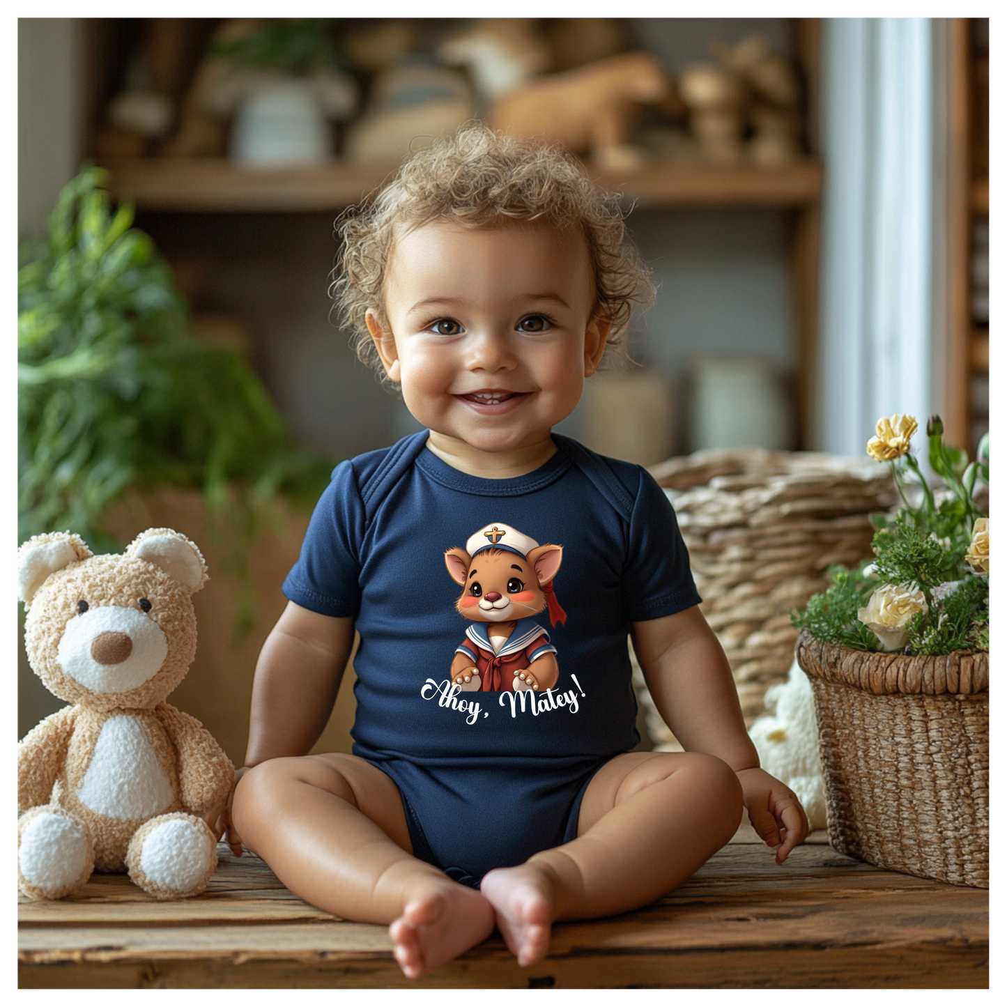 Ahoy Matey Nautical Animal Baby Bodysuit, Cute Infant Outfits, Personalized Baby Clothes, Baby Shower Gift, Sailor Theme Onesie