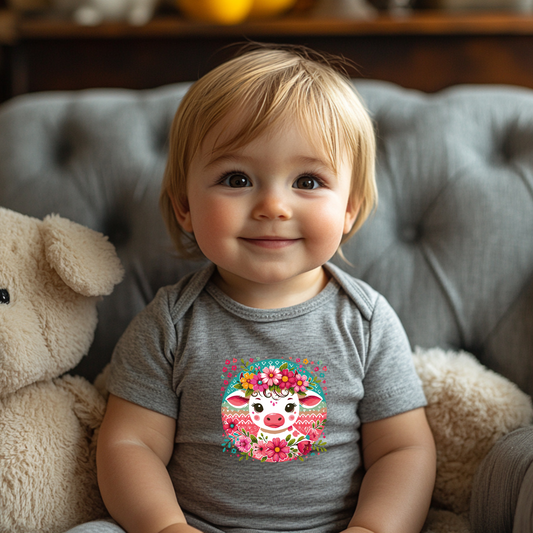 Floral Baby Cow Infant Bodysuit, Cute Baby Outfit, Baby Shower Gift, Nursery Decor, Newborn Clothes, Birthday Gift