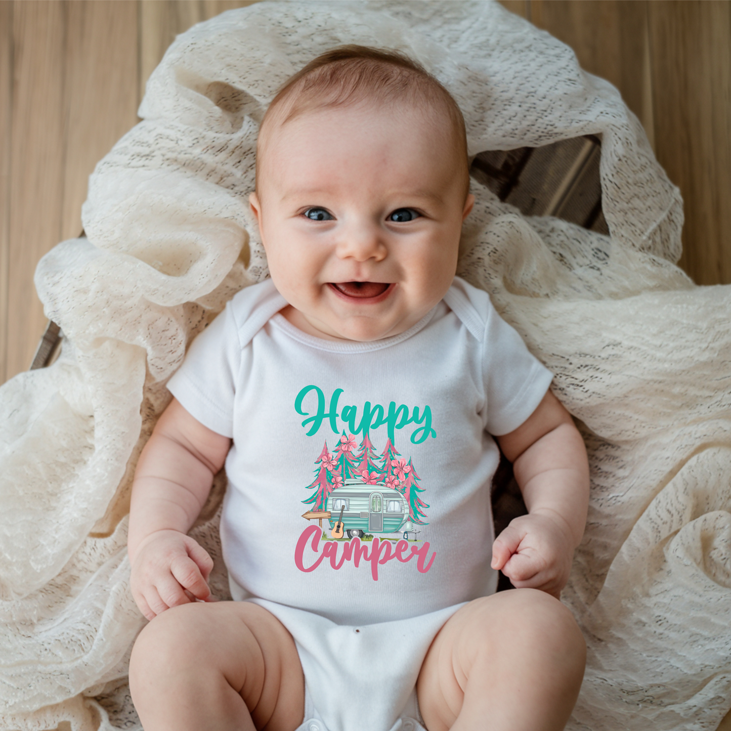 Happy Camper Infant Bodysuit, Baby Shower Gift, Camping Outfit, Newborn Apparel, Cute Baby Clothes, First Camping Trip
