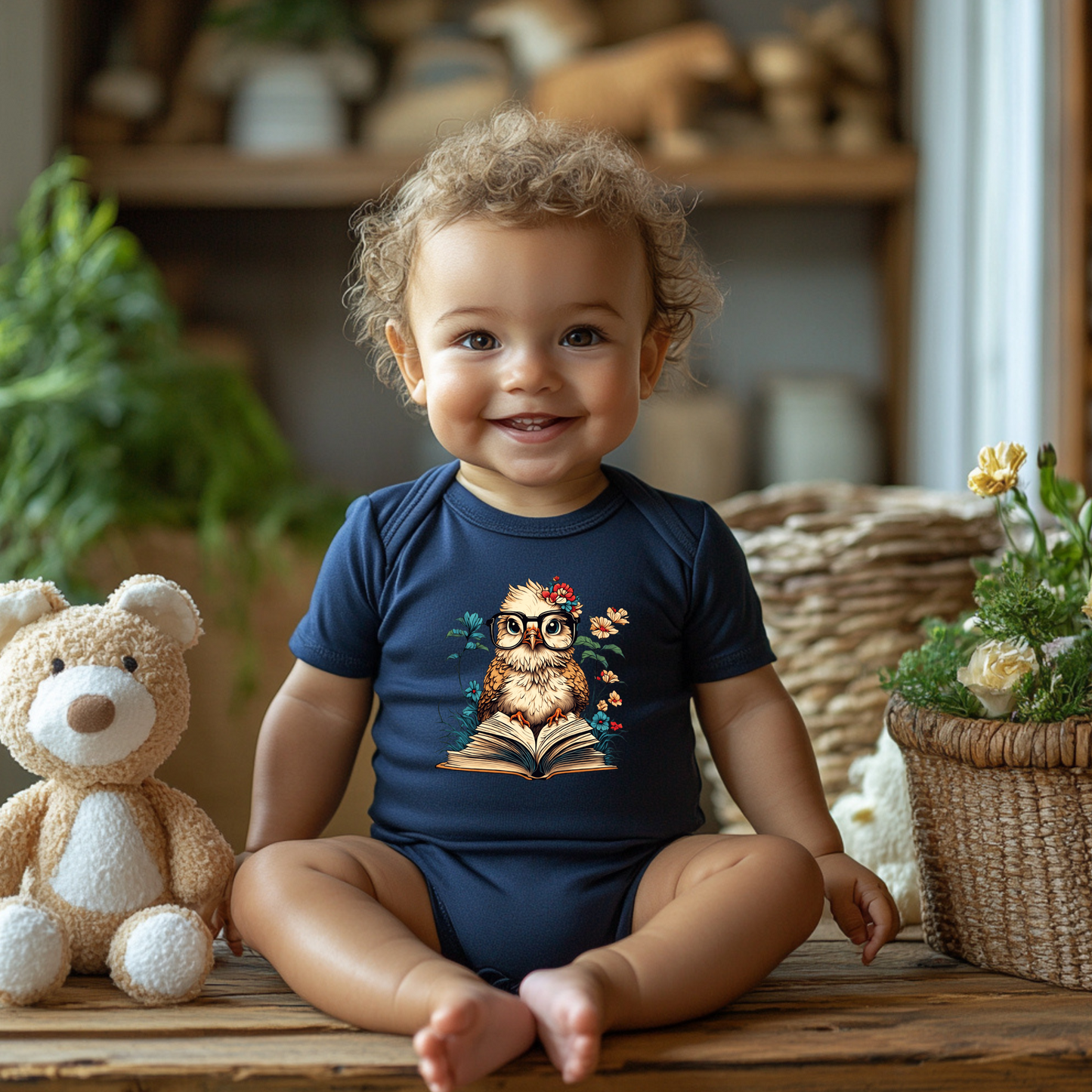 Owl Reading Adorable Bodysuit, Cute Baby Outfit, Owl Gift for New Parents, Baby Shower Gift, Animal Lover Clothing