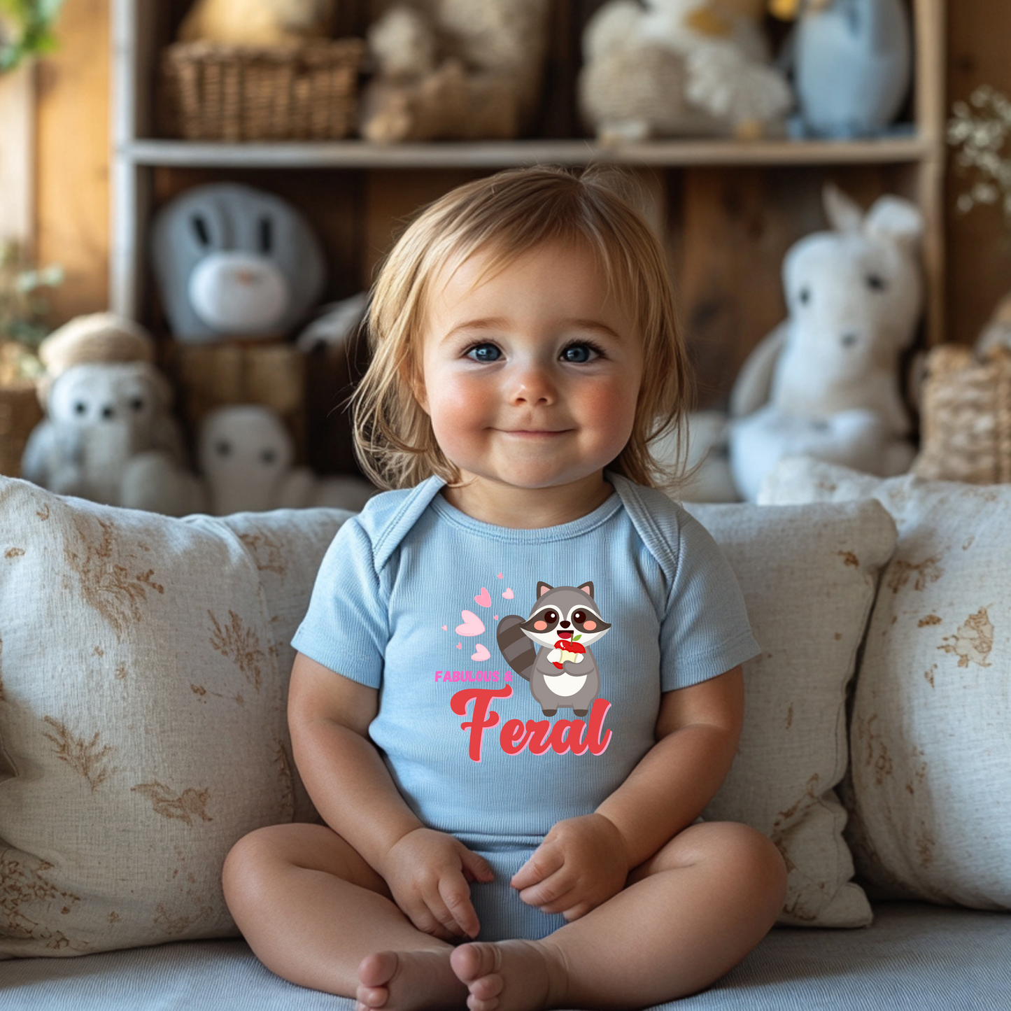 Fabulous and Feral Adorable Infant Bodysuit with Baby Raccoon and Hearts Design | Cute Baby Outfit, Baby Shower Gift, Infant Apparel, Toddler Fashion, Unique Baby Clothing