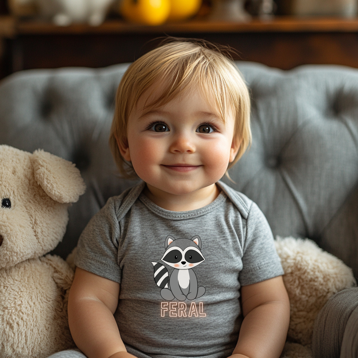 Feral Baby Raccoon Wild Child Onesie by Bella+Canvas, Infant Bodysuit - Cute and Funny