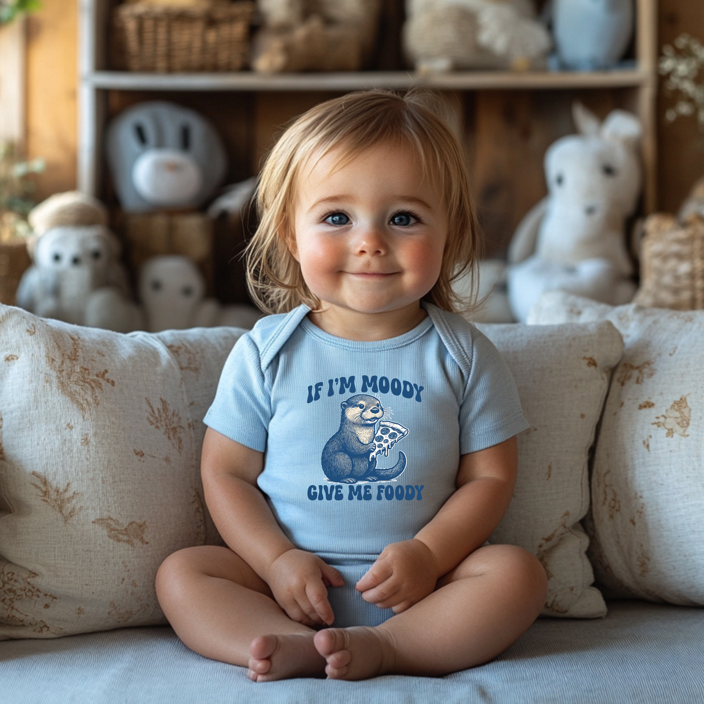 Otter Hungry Pizza Funny Baby Onesie - Foodie Gift for Hangry Infants