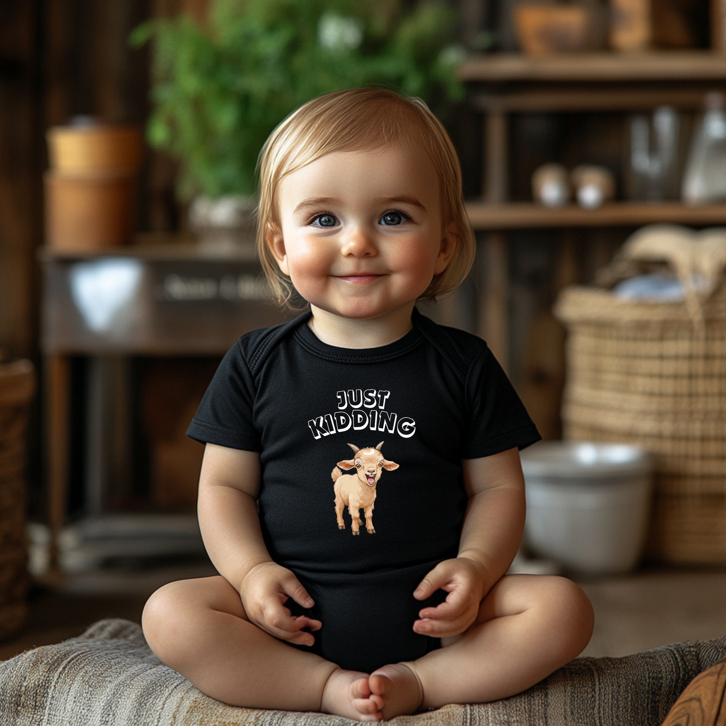 Just Kidding Baby Goat Infant Bodysuit - Onesie, 25% to Goatlandia Farm Sanctuary