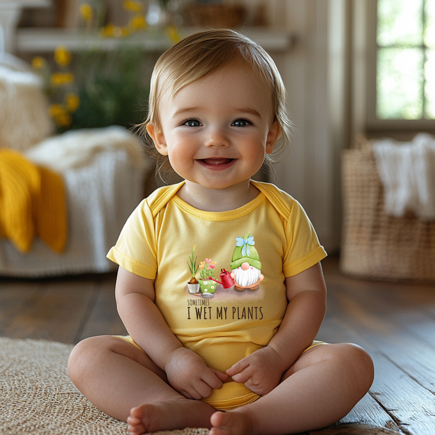 Garden Gnome Baby Onesie — "I Wet My Plants"
