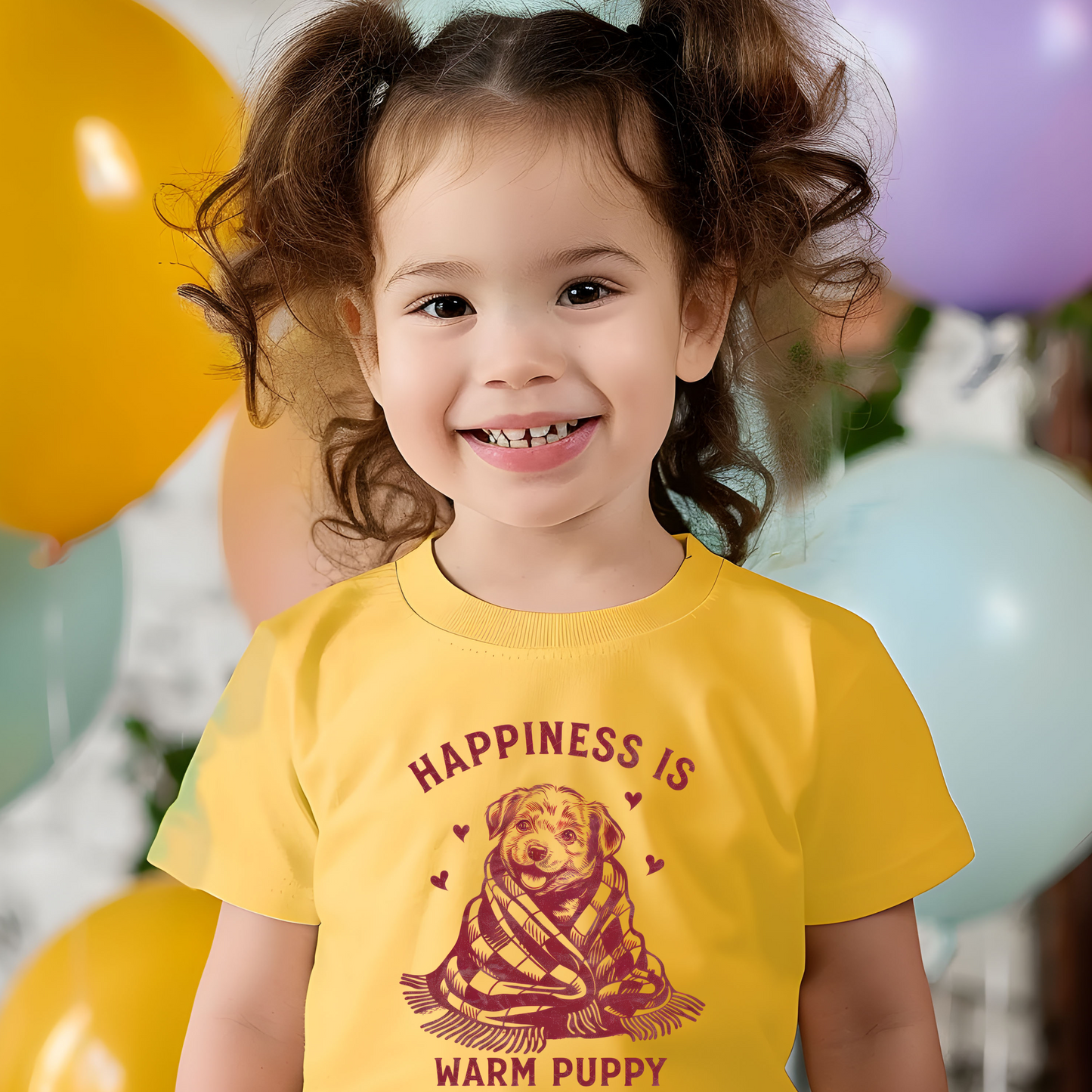 Happiness Is a Warm Puppy Toddler Tee — Retro Puppy in Blanket