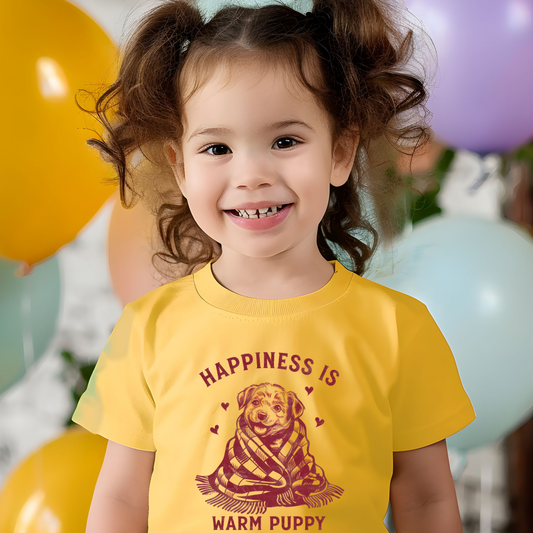 Happiness Is a Warm Puppy Toddler Tee — Retro Puppy in Blanket