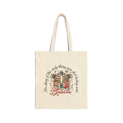 Breathe Tote Bag — Floral Ribcage "Breathe" Design
