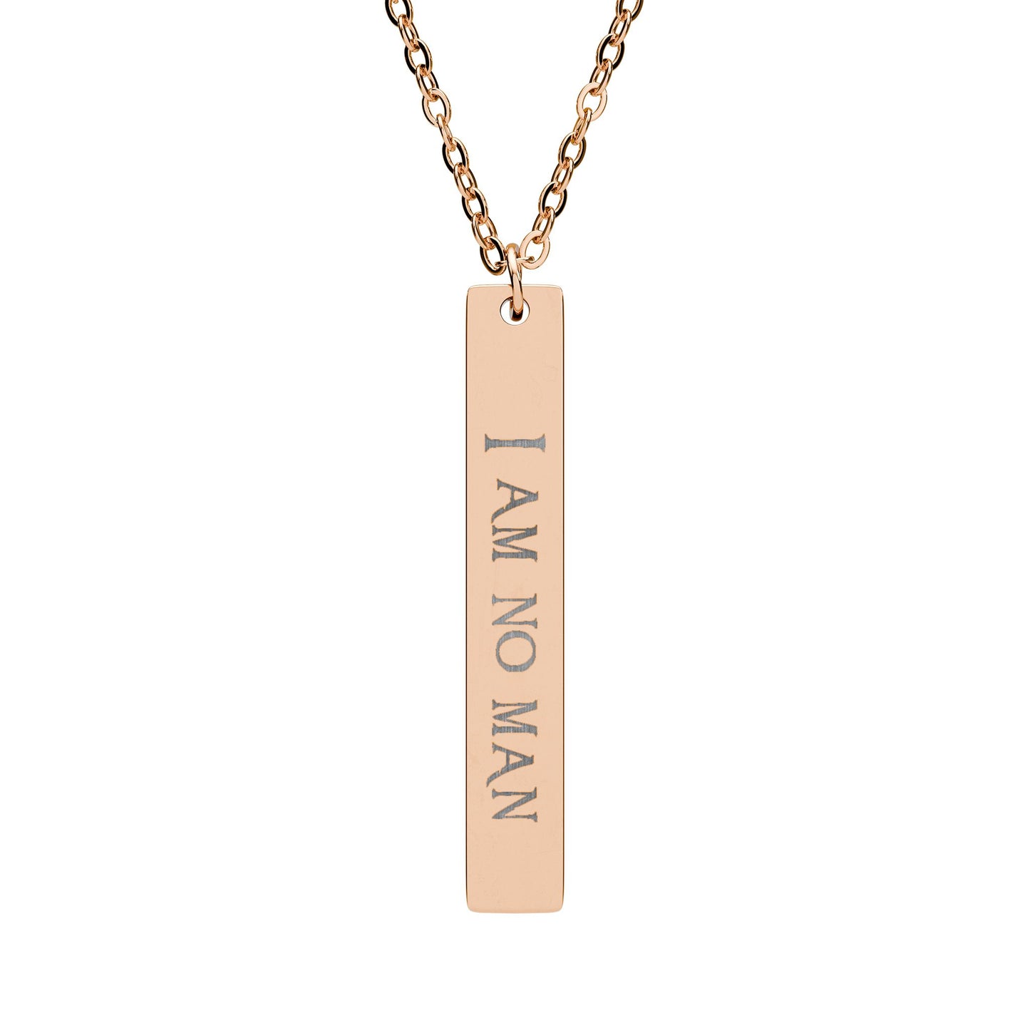I AM NO MAN Vertical Bar Necklace — Eowyn Inspired, Tolkien Fans, Strong Women Engraving