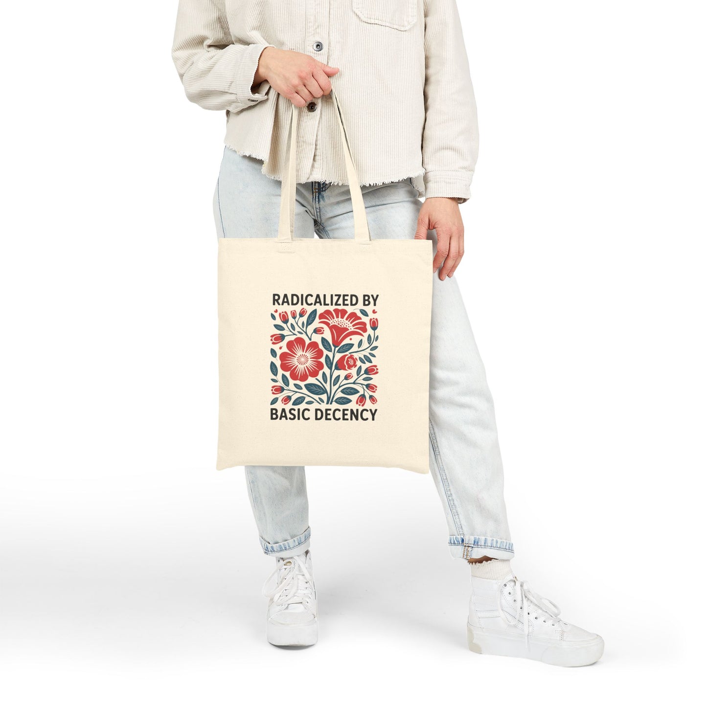Radicalized by Basic Decency Floral Cotton Canvas Tote