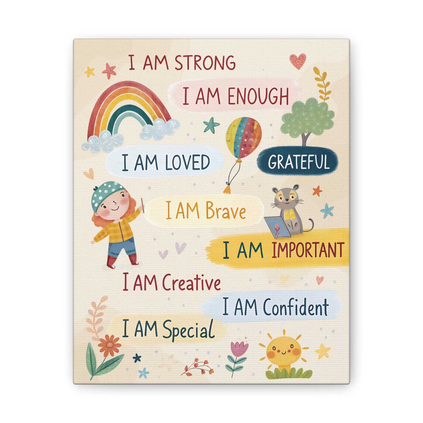 Kids Affirmation Canvas — 'I Am' Positive Wall Art