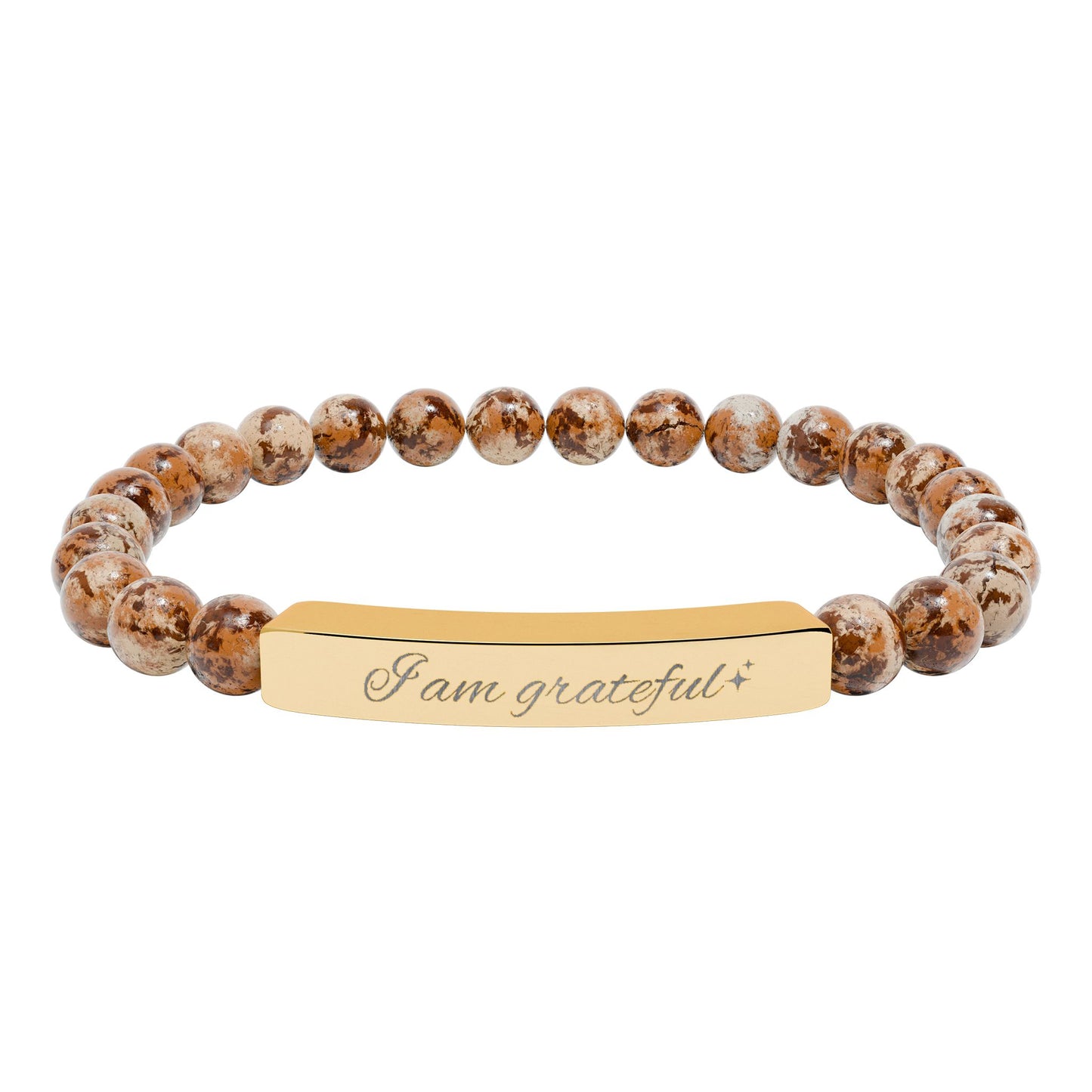 Engraved Natural Stone Stretch Bar Bracelet — "I am Grateful"