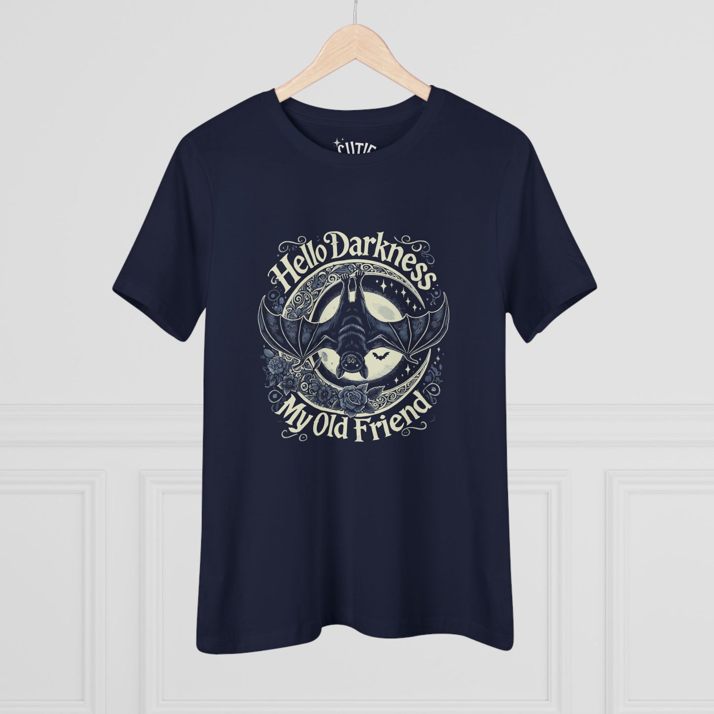 Bat Hello Darkness Dark Humor Women's Cotton Tee, Funny Graphic Top, My Old Friend Shirt, Gift for Music Lovers, Casual Wear for Any Occasion