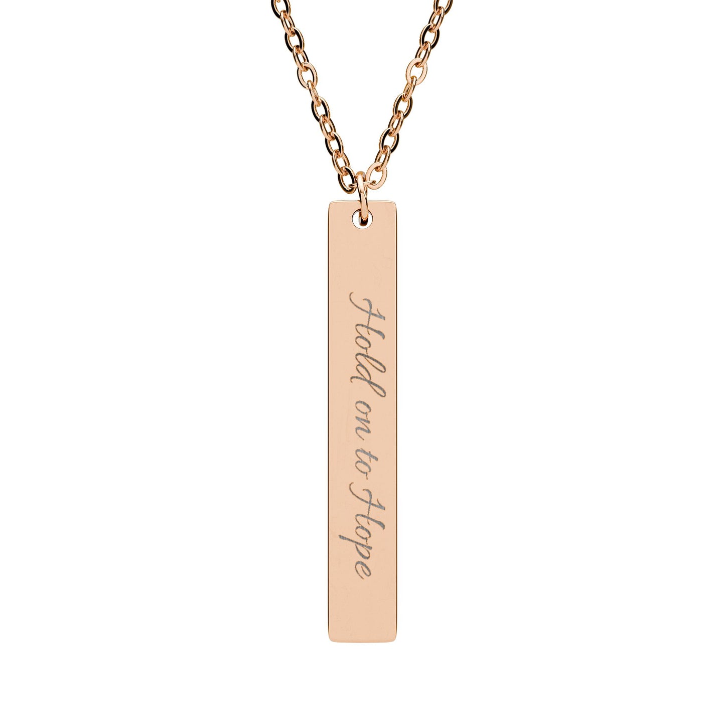 Hold on to Hope Engraved Vertical Bar Necklace – Inspirational Pendant