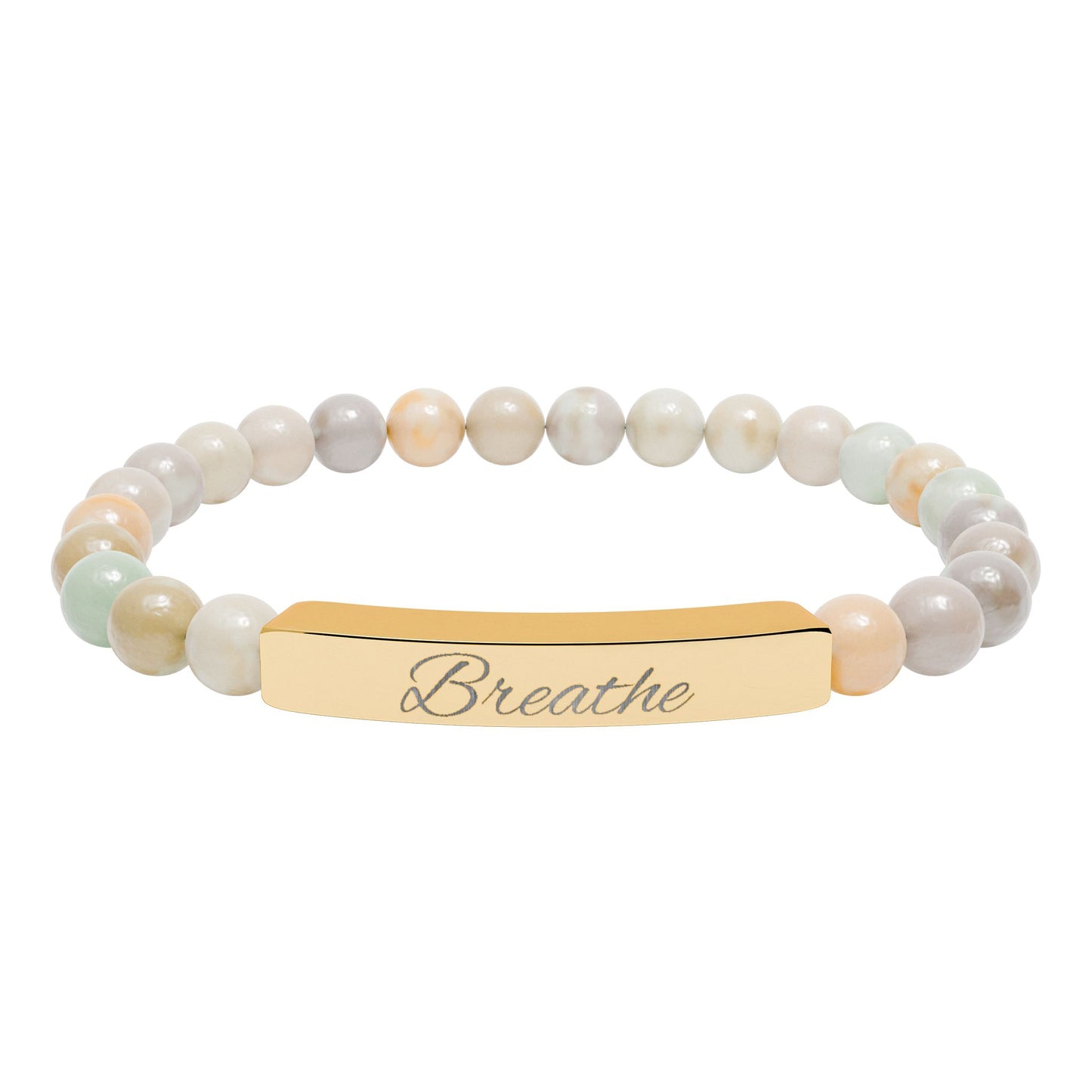 Breathe Natural Stone Stretch Bar Bracelet — Mindfulness Engraved Beaded Bracelet
