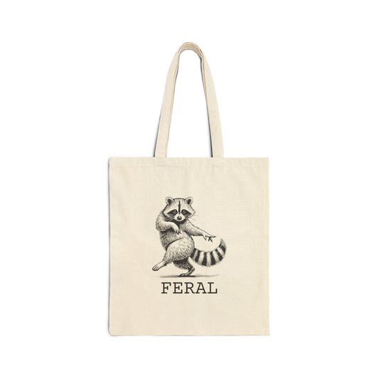 Feral Raccoon Cotton Canvas Tote Bag, Eco-Friendly Grocery Tote, Cute Animal Lover Gift, Reusable Shopping Bag, Unique Art Tote