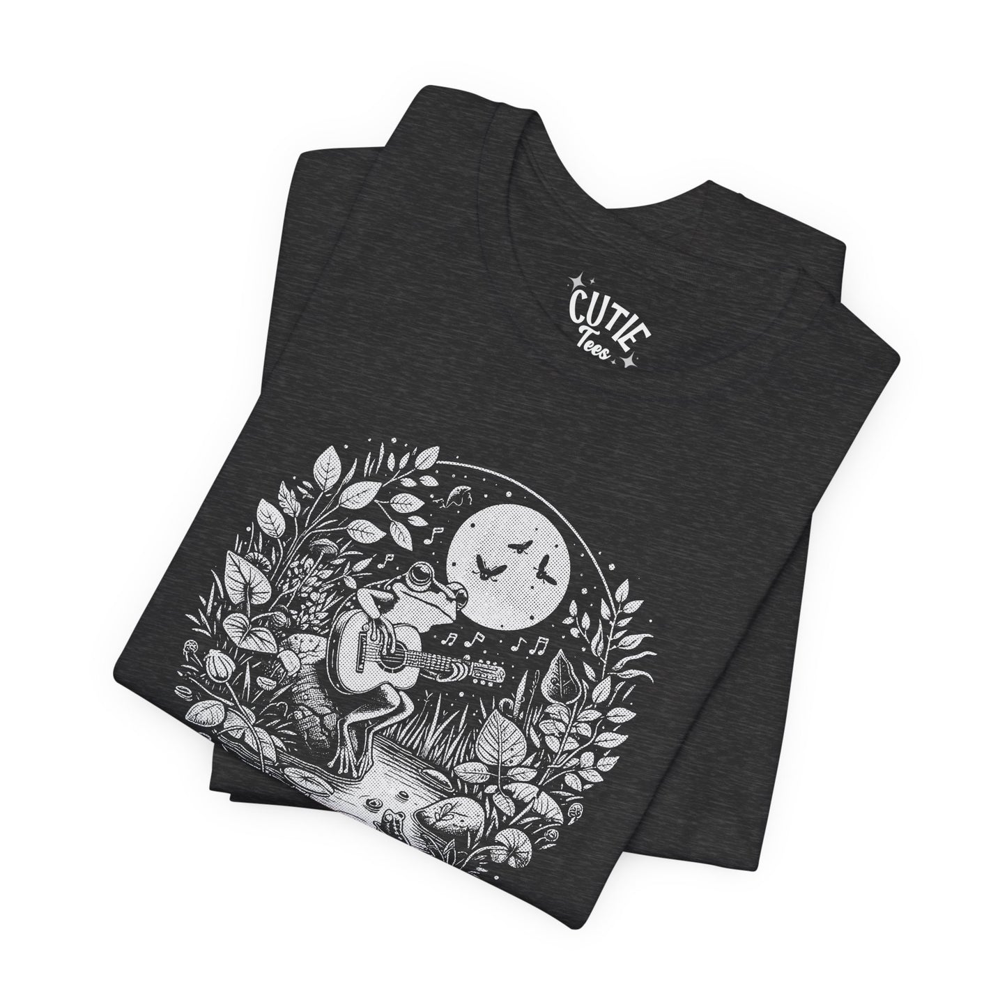Frog with Guitar Nature Graphic Tee, Unisex Outdoor Shirt, Casual Wear, Gift for Nature Lovers, Music Theme Apparel, Bohemian Style Clothing
