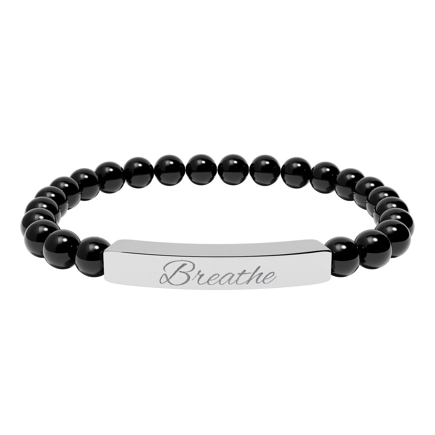 Breathe Natural Stone Stretch Bar Bracelet — Mindfulness Engraved Beaded Bracelet