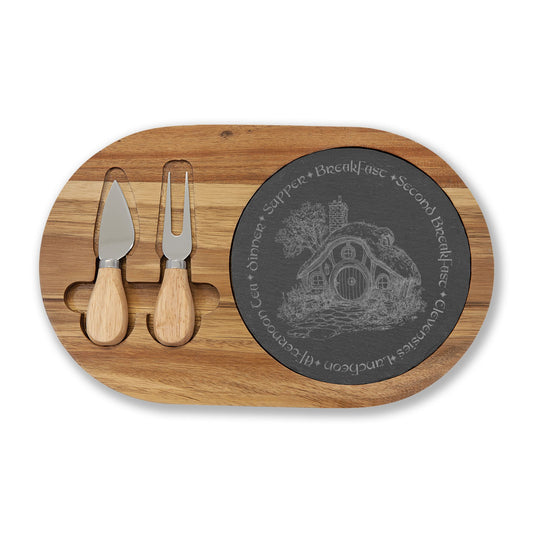 Hobbit Meals Engraved Bamboo Charcuterie Board with Slate Insert & Cheese Tool