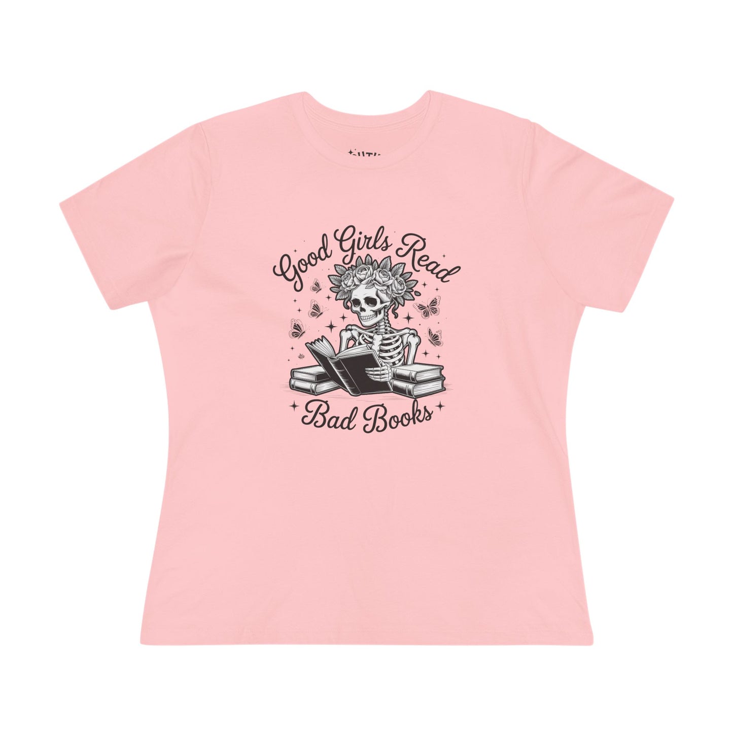 Reading Skeleton Cotton Tee, Good Girls Read Bad Books - Romantasy Book Lover Gift