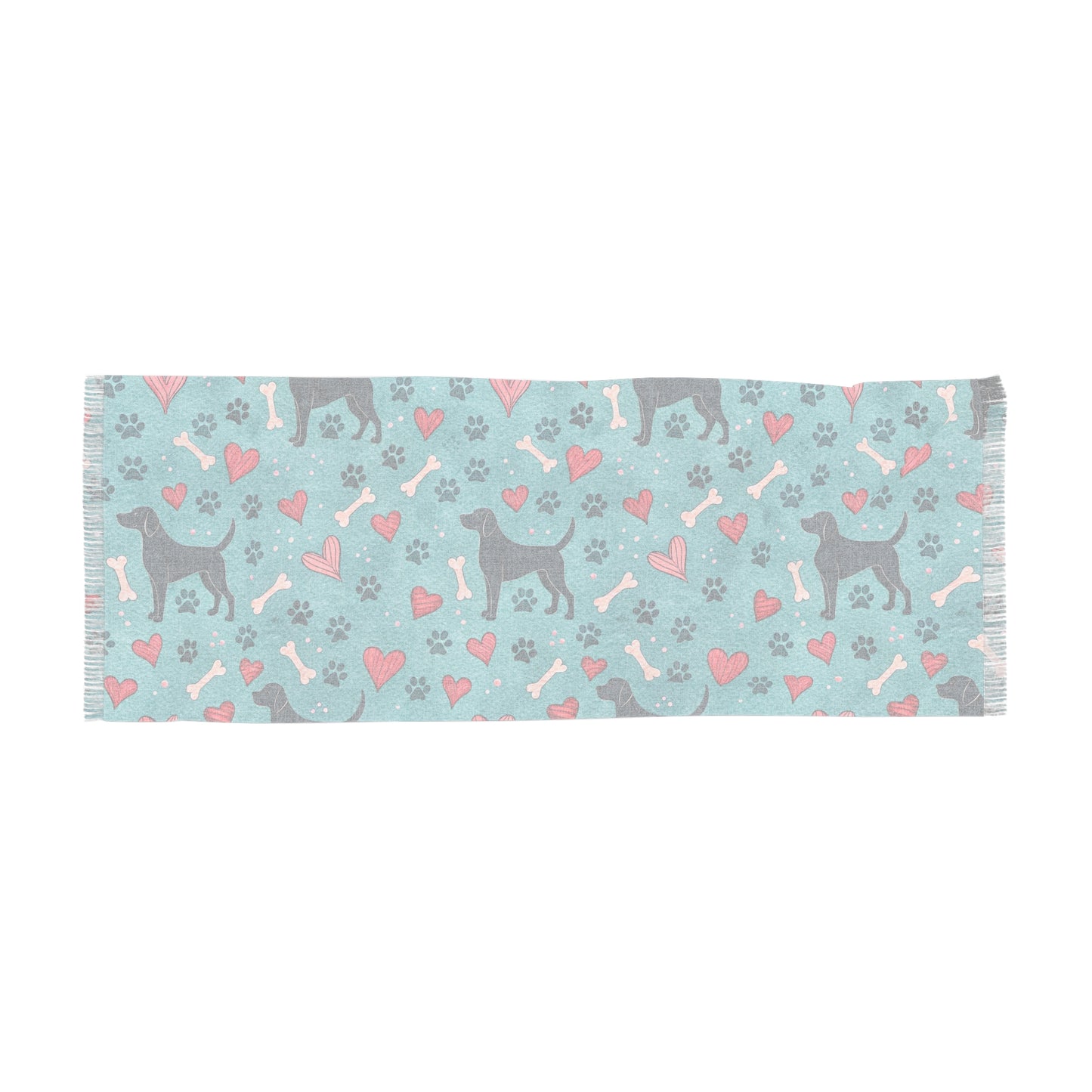 Dog Print Light Scarf — Cute Hearts, Bones & Paw Pattern