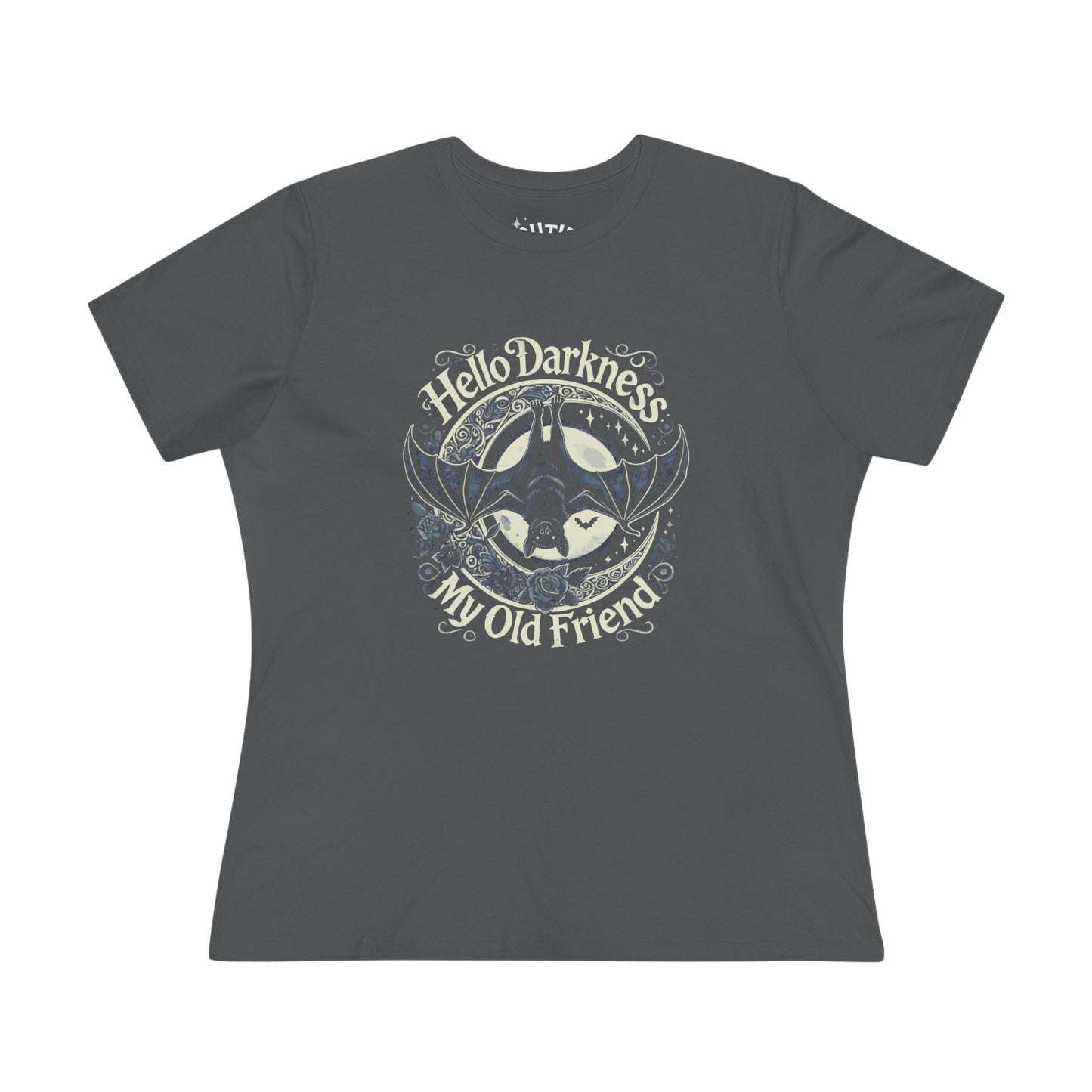 Bat Hello Darkness Dark Humor Women's Cotton Tee, Funny Graphic Top, My Old Friend Shirt, Gift for Music Lovers, Casual Wear for Any Occasion