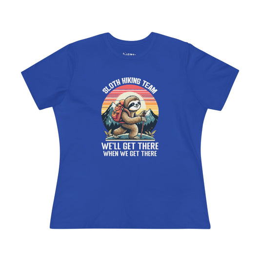 Sloth Hiking Team Women's Cotton Tee | Funny Sloth Shirt, Outdoor T-Shirt, Nature Lover Gift, Hiking Apparel, Gift for Adventurers