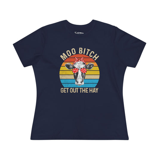 Moo Bi*ch Cow Graphic Tee, Women's Novelty T-Shirt, Gift for Animal Lovers, Country Style Shirt, Farm Animal Apparel